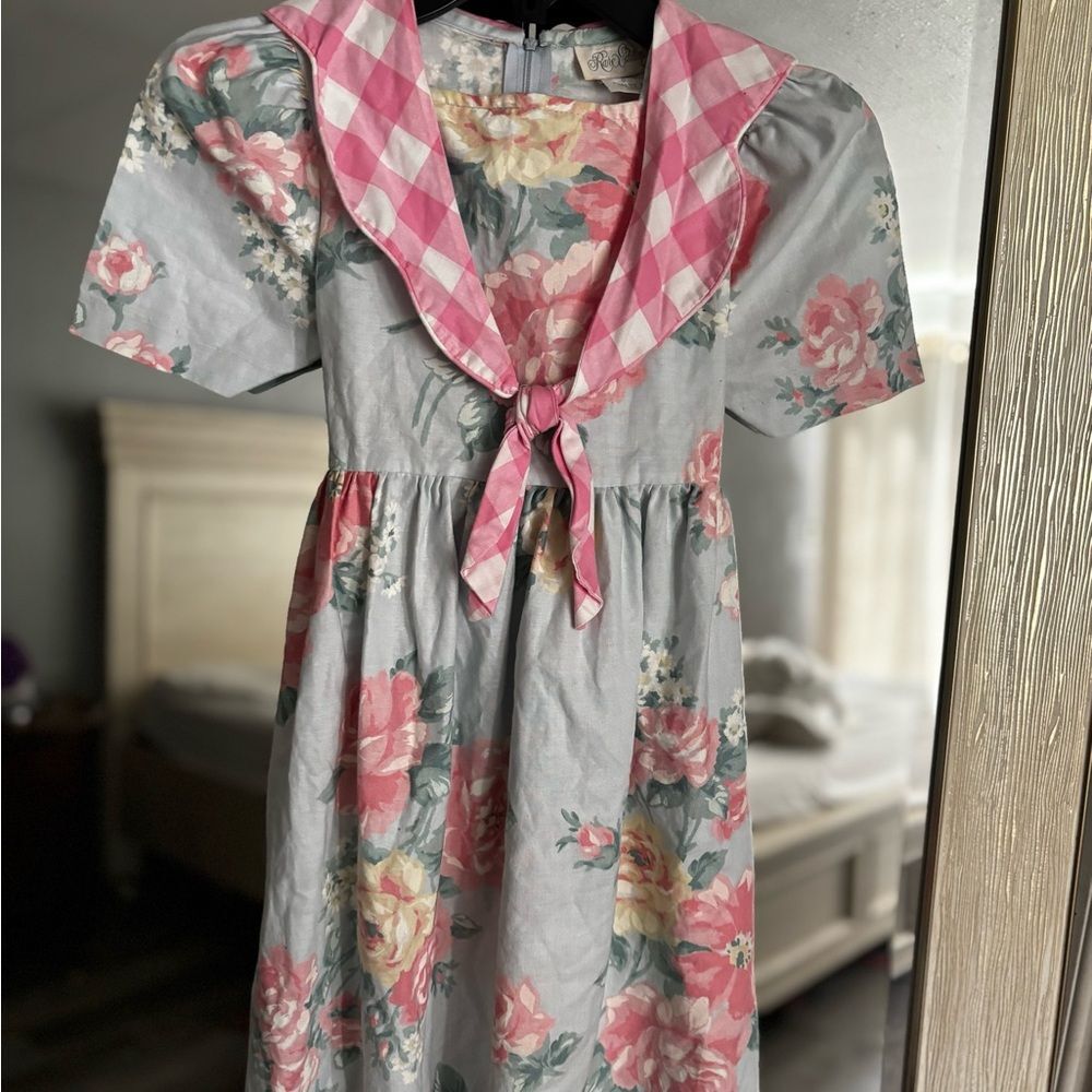 Vintage Rare Editions 6 Floral Dress with Pink Checkered Collar